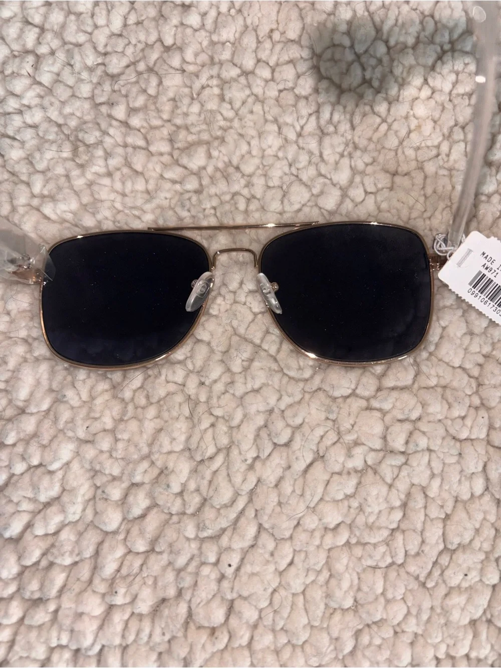 J.Crew Gold Aviator Square Sunglasses Black Lenses NWT